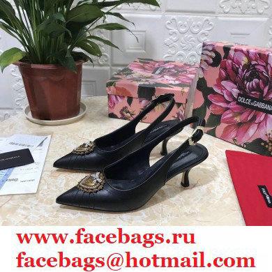 Dolce  &  Gabbana Heel 6.5cm Quilted Leather Devotion Slingbacks Black 2021